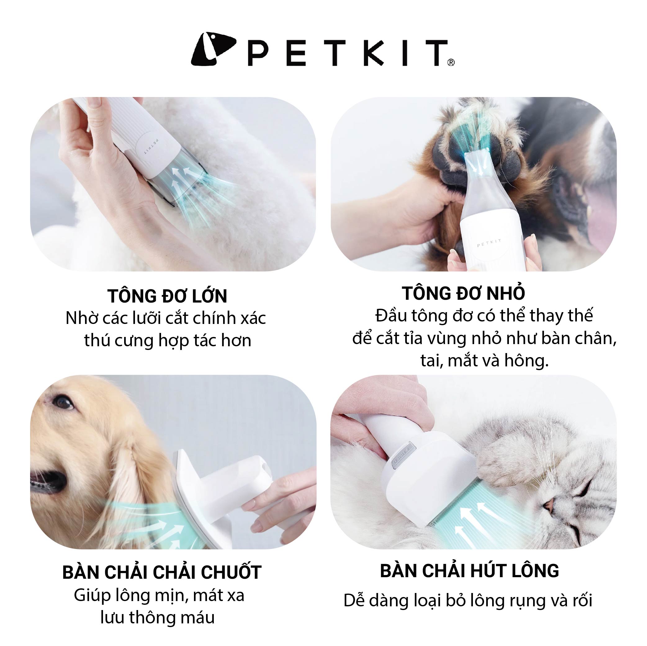 Máy Cắt, Tỉa, Hút Lông Chó Mèo Petkit 5 Công Dụng