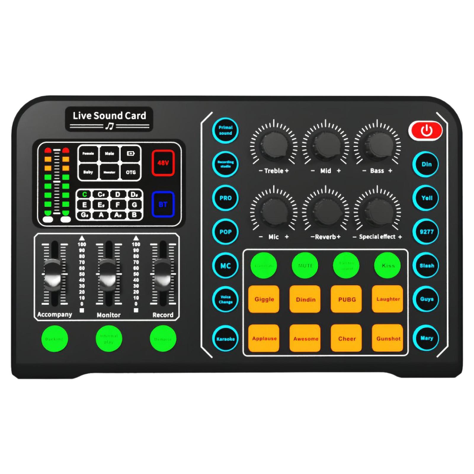 Sound Card, Professional Bluetooth 5.0 Audio Mixer, for Live Broadcast Home KTV Voice Chat