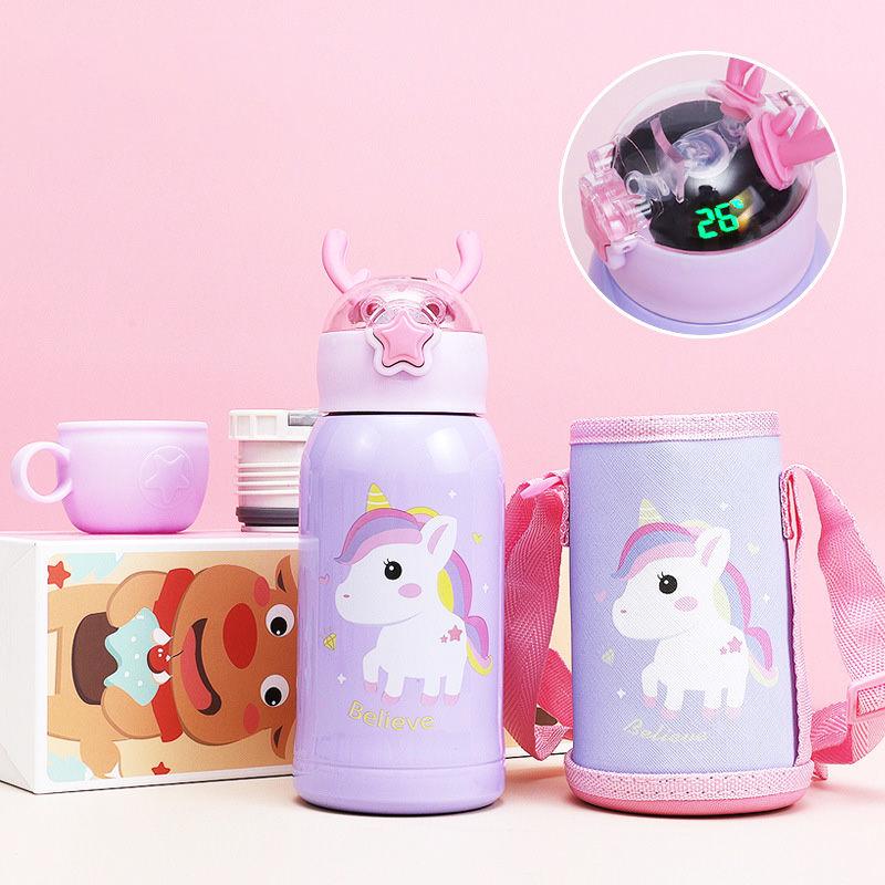 500Ml Trẻ Em Inox Ống Hút Giữ Nhiệt Màu Nhiệt Độ Màn Hình LED Hiển Thị Bình Giữ Nhiệt Nước Hoạt Hình Chống Rò Rỉ Cốc Trẻ Em quà Tặng