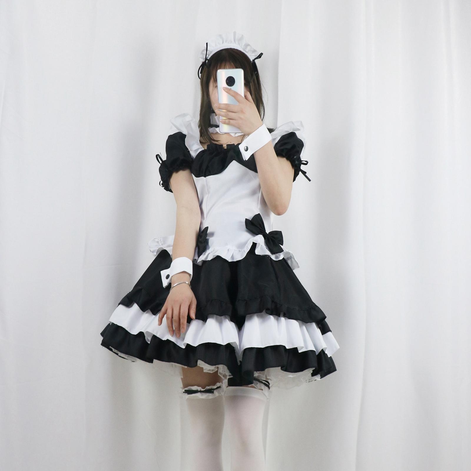 Classic Maid Costume with Apron Lolita Anime Cosplay for Halloween