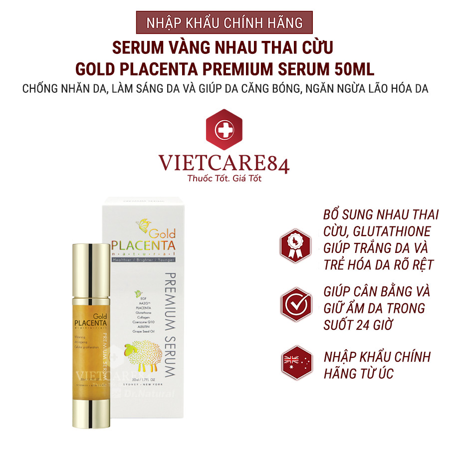 SERUM VÀNG Dr. Natural Astragrace Gold Placenta Premium nhập khẩu chính hãng, với dưỡng chất từ Nhau thai cừu, Glutathione giúp ngăn ngừa lão hóa, nhăn da; làm sáng da và cải thiện độ đàn hồi, cung cấp dưỡng chất và độ ẩm giúp da khỏe, mịn màng, tươi sáng