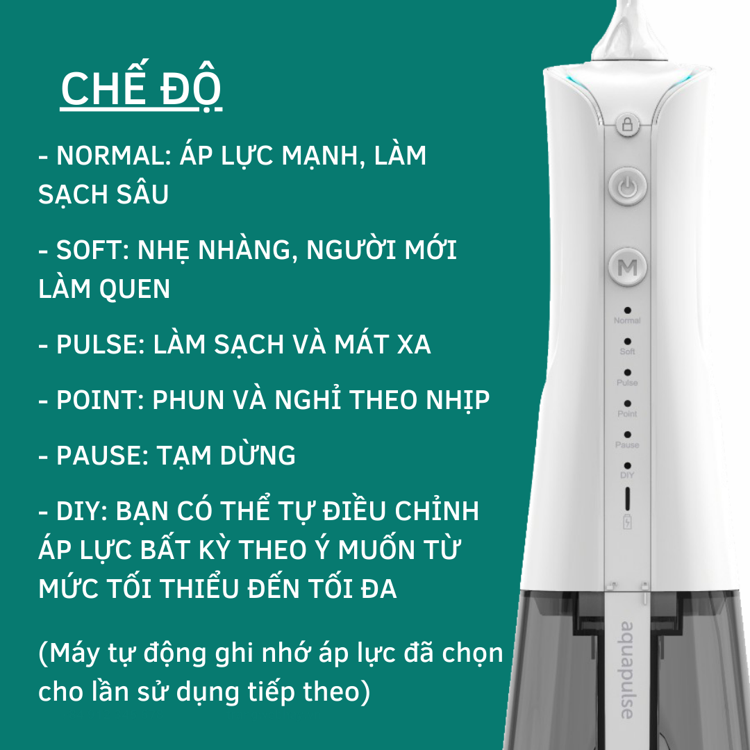 Máy tăm nước Aquapulse X6 Oral Irrigator cầm tay sạc không dây - 6 chế độ làm sạch răng miệng