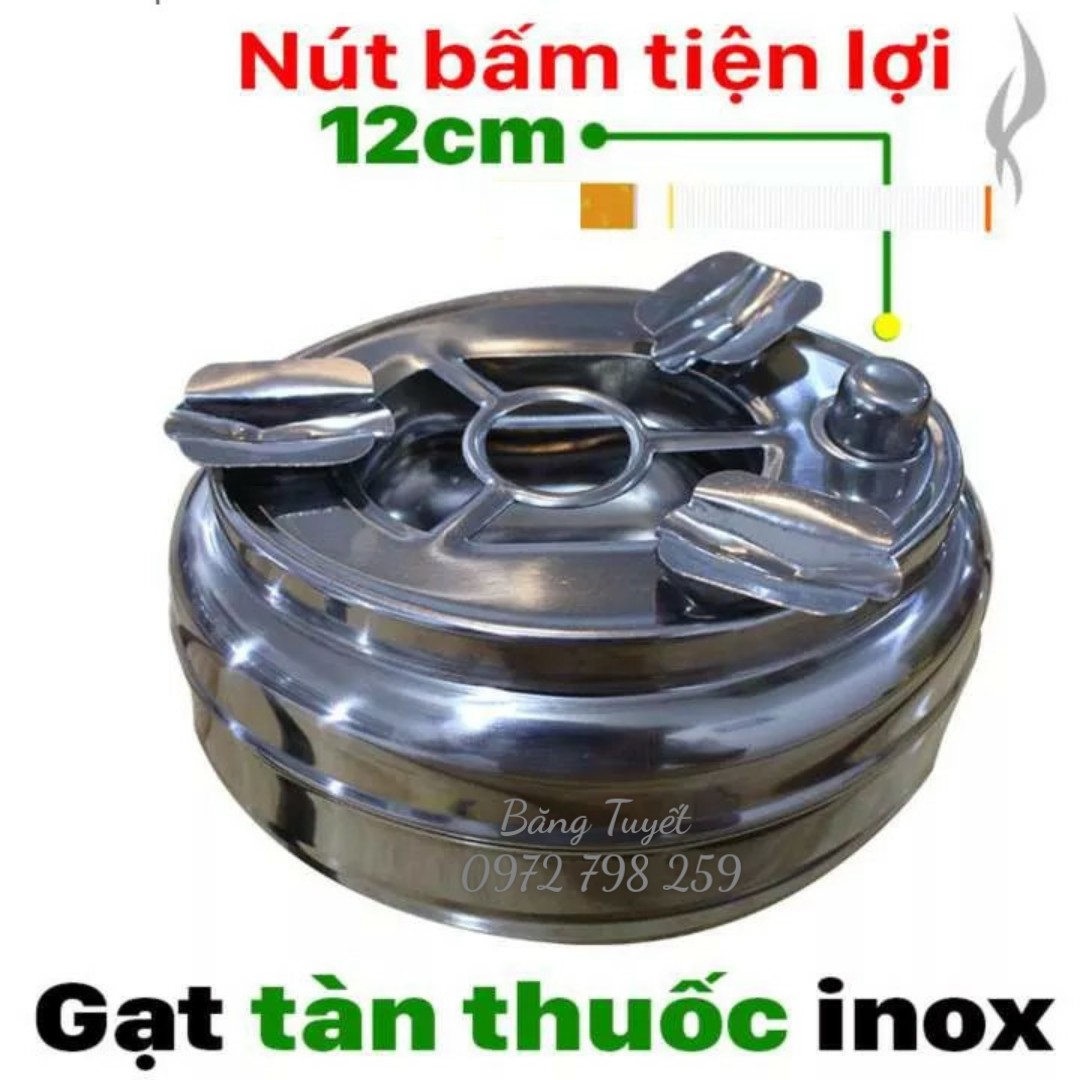 Gạt tàn thuoc Inox có nút bấm đóng mở ngăn đựng tiện dụng dễ vệ sinh