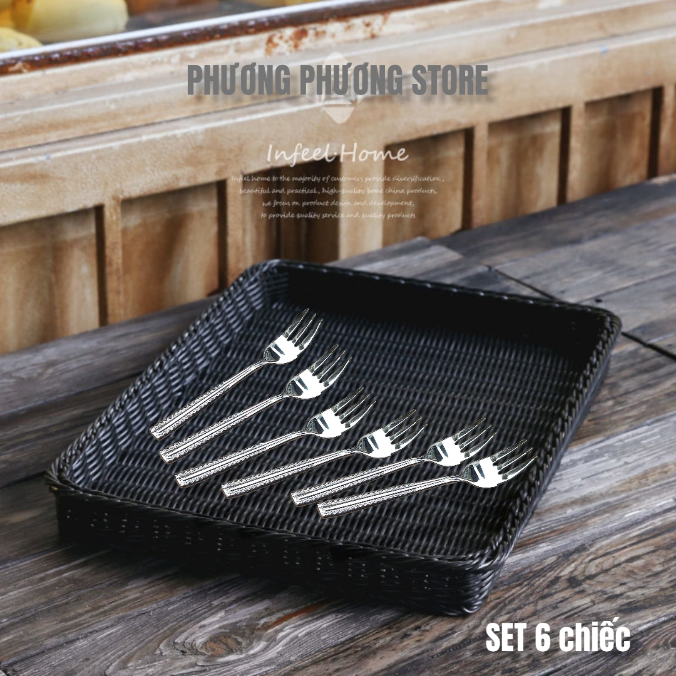 COMBO SÉT 6 NĨA / DĨA 3 RĂNG HOA VĂN CAO CẤP DÀI 14,5 CM HÀNG INOX SÁNG BÓNG XỊN SÒ