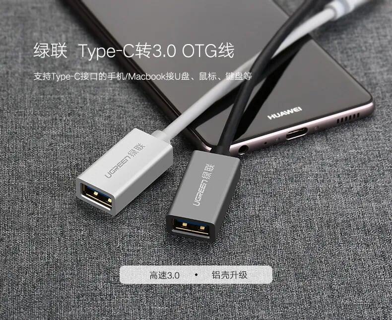 Ugreen UG40326US203TK 15Cm màu Đen Dây USB Type-C hỗ trợ OTG - HÀNG CHÍNH HÃNG