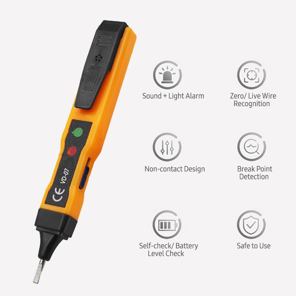 Non-contact AC Voltage Tester Pen AC 70-250V DC 250V Portable NCV Detector with Sound Light Dual Alarm, Zero/ Live Wire Recognition, Break Point Detection, Battery Level Check