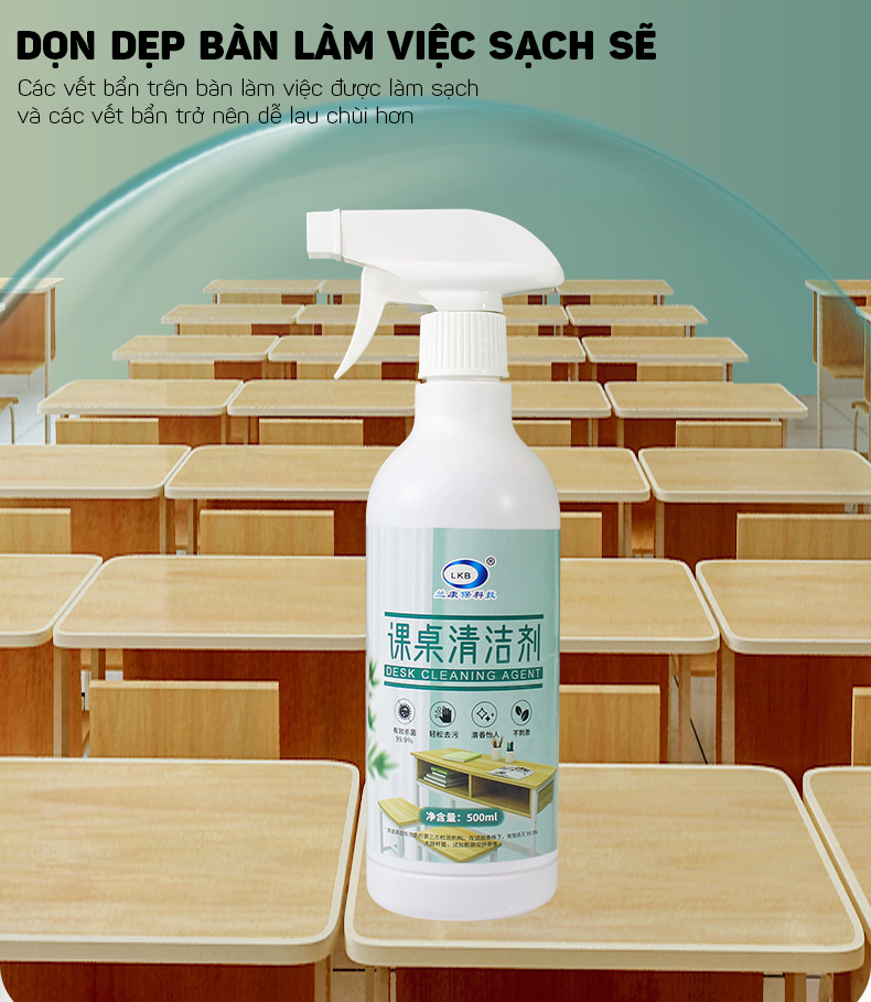 Dung Dịch Vệ Sinh Tẩy Sạch Vết Bẩn Bề Mặt Gỗ Trên Bàn Làm Việc, Bàn Học 500ML LKB- Hàng Nhập Khẩu