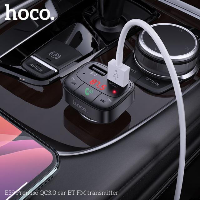 Tẩu sạc ô tô qc3.0 Hoco DF59 2 cổng sạc usb- cốc sạc oto kết nối bluetooth nghe nhạc FM hỗ trợ thẻ nhớ cho xe hơi  -  hàng chính hãng