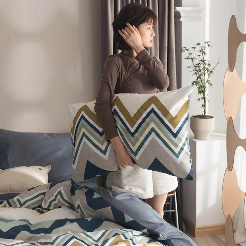 Set Ga Gối Cotton Living 100%cotton Hàng Nhập Khẩu Cao Cấp 4 Món Kẻ Hiện Đại