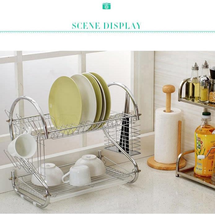 Kệ giá úp bát và đĩa 2 tầng di động chất liệu inox có khay hứng nước