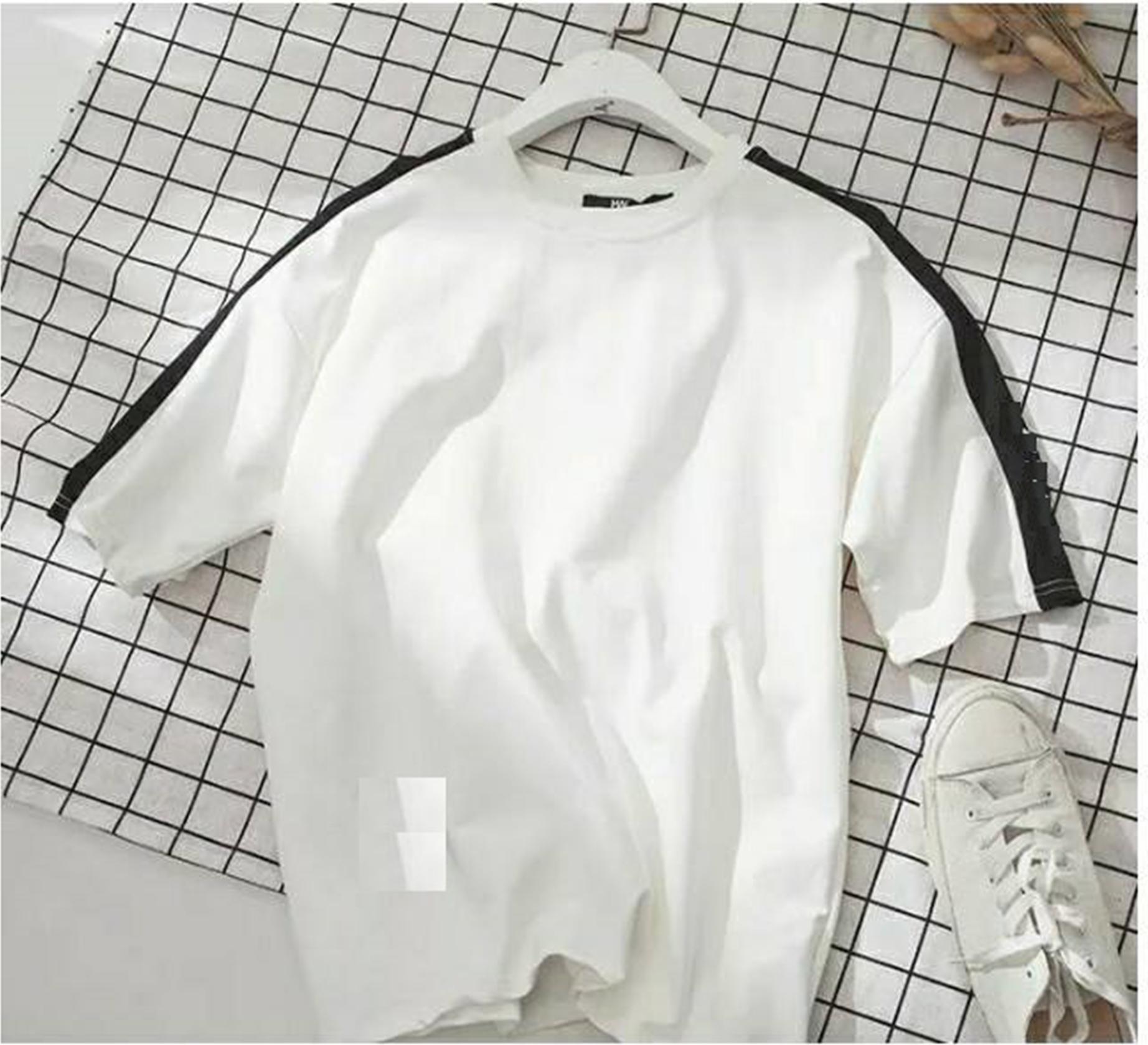 Áo thun tay lỡ cotton thoáng mát viền chữ nhật