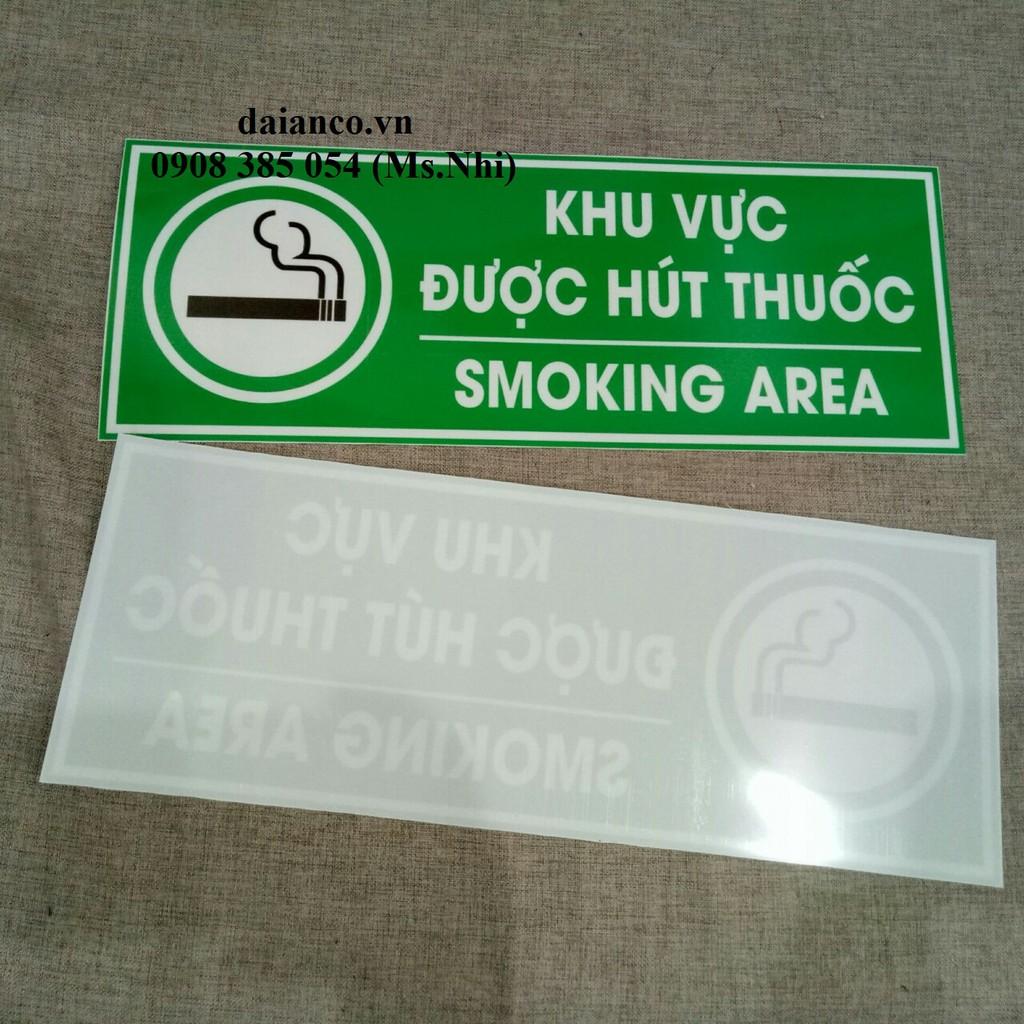 Combo 3 tấm decal dán nội dung "khu vực hút thuốc''- KT 15x40cm- Hình thật, hàng sẵn