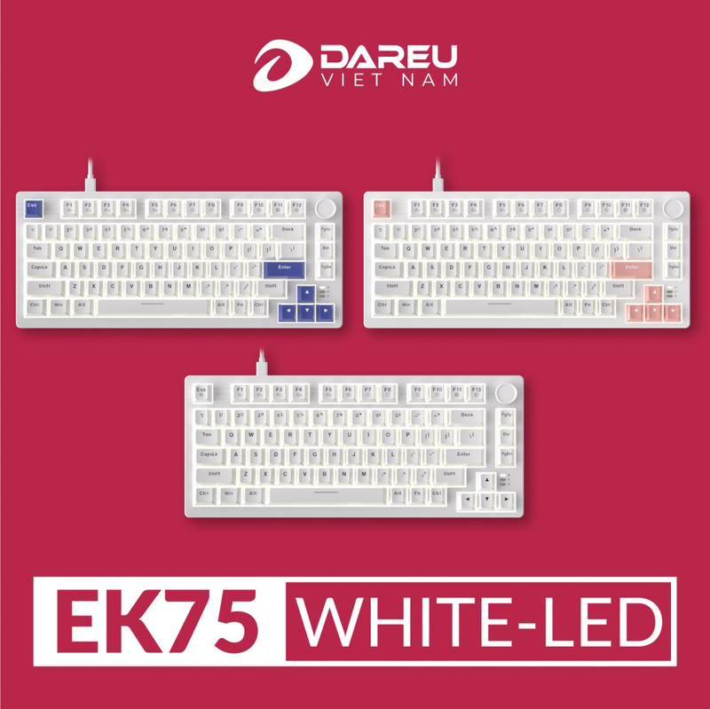 Bàn phím cơ Gaming DAREU EK75 WHITE (2 sides RGB strip, White Led, PBT Double Shot, DareU FIREFLY sw)- Hàng chính hãng
