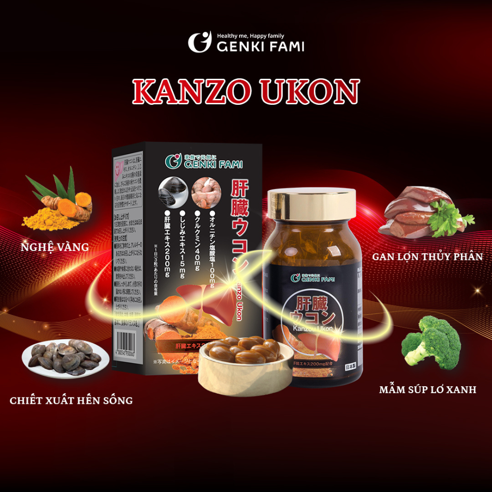 Viên Uống Bổ Gan Kanzo Ukon Genki Fami Nhật Bản, Hỗ Trợ Giải Độc, Tăng Cường Chức Năng Gan (90 viên/30 ngày)