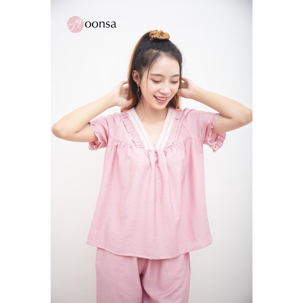 Đồ Mặc Nhà Tơ Nilen Hồng Cổ Tim