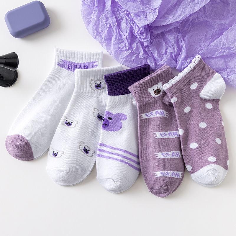 Socks women's fashion socks shallow mouth summer thin Korean cartoon purple bear Cute Japanese students low waist boat socks