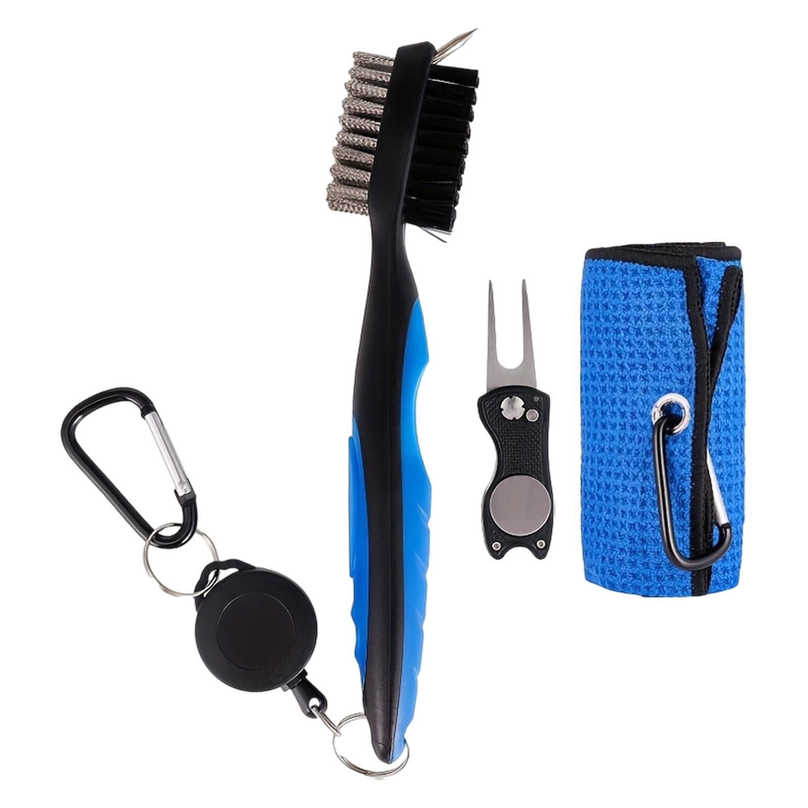 3x Golf Club Cleaning , Golf Club Cleaner Brush Golf Brush with Retractable Zip Line Repair Tool Golf Towel for Golf Irons, Golf Cart