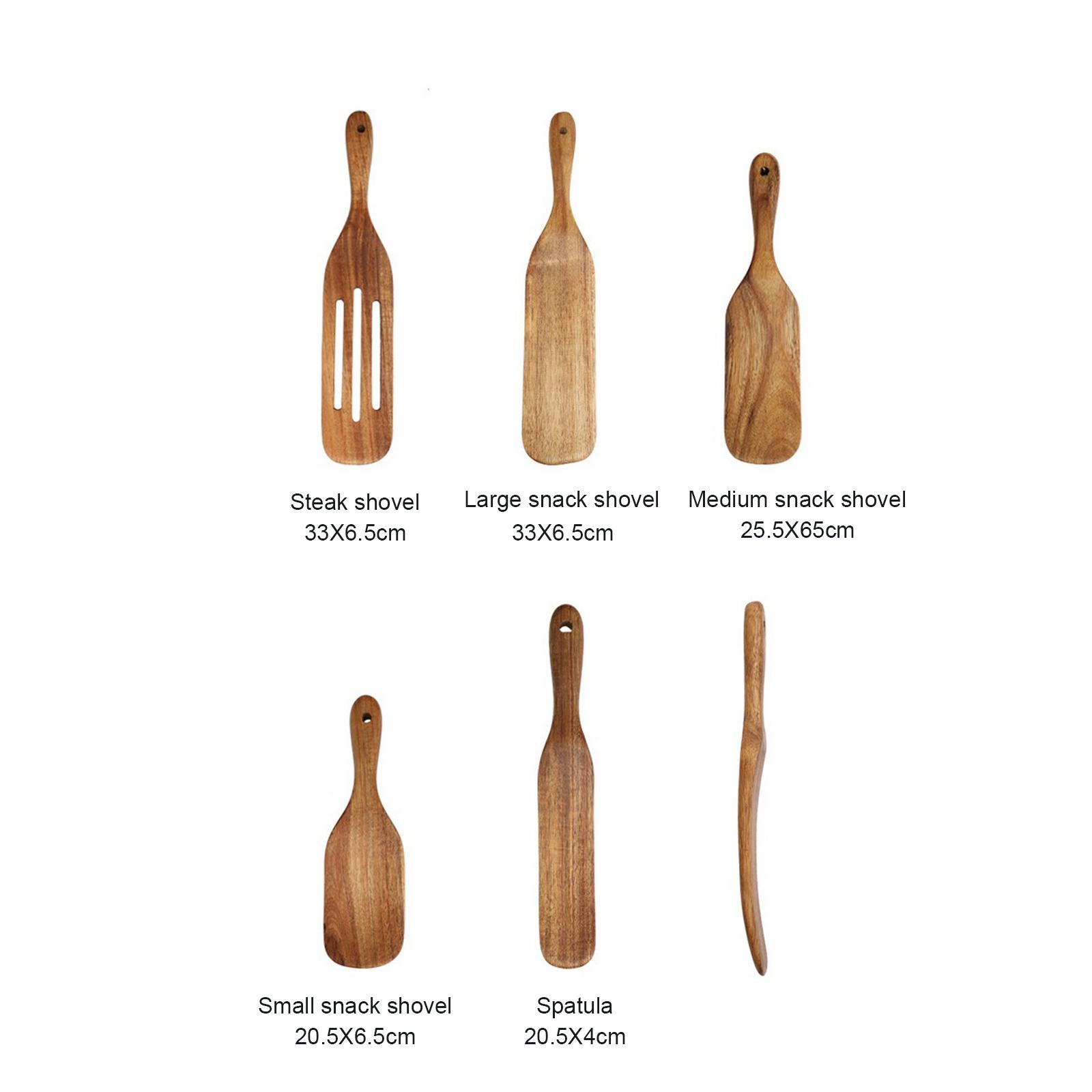Bộ 5 Không Dính Gỗ Bộ Nồi Có Rãnh Spurtle Thìa Đũa Bếp Khuấy Đồ Dùng Tự Nhiên Gỗ Tếch Chống Dụng Cụ Nấu Ăn