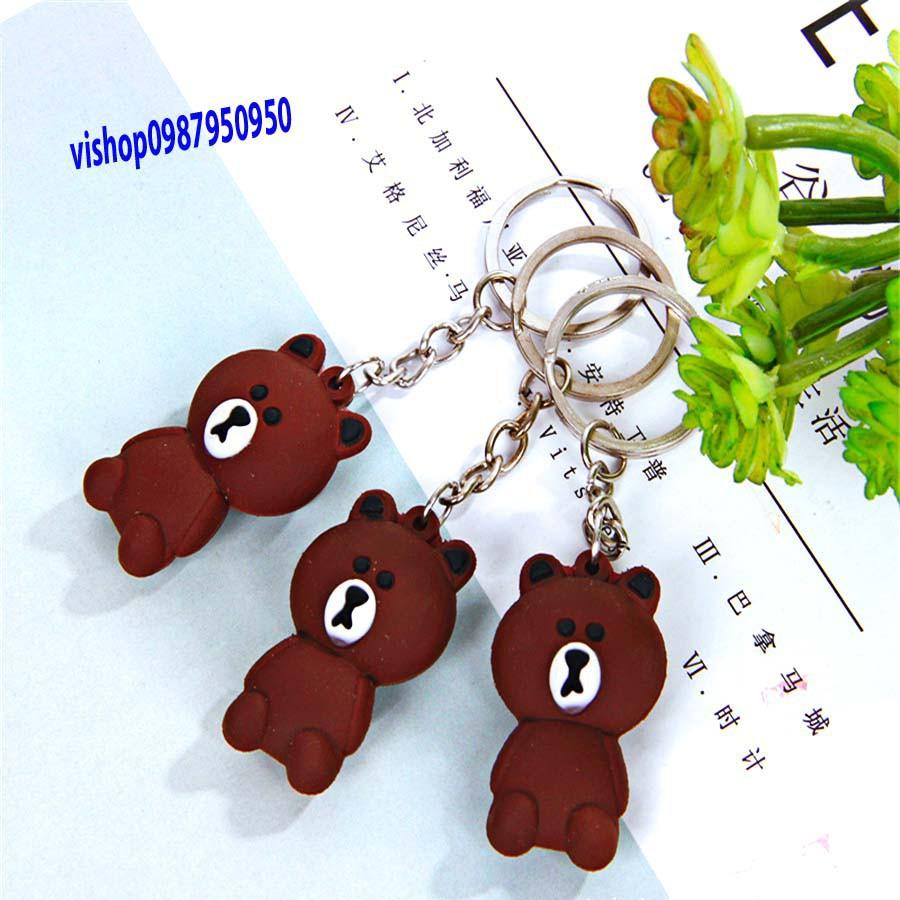 Móc khóa hình gấu buồn ngồi mặc áo sọc-Móc Khoá Gấu Nâu Gấu Brown