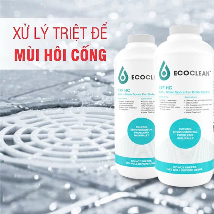 EcoClean FRESH - Vi Sinh Khử Mùi Hôi Cống, Lỗ Sàn, Đường Ống - Chai 1 lít