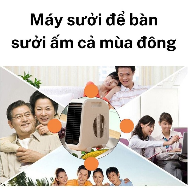 Quạt sưởi ấm mùa đông, máy sưởi ấm phòng ngủ, Quạt sưởi gốm mini cho bé để bàn công suất 1800w không đốt oxi, không phát sáng, làm nóng nhanh, tự ngắt an toàn