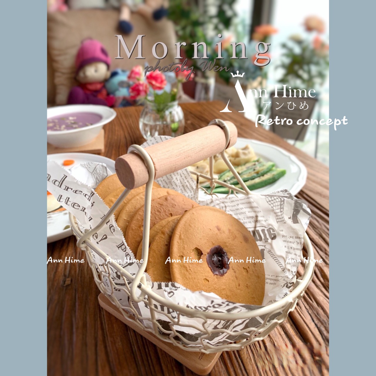 Giỏ Đựng Đồ Đựng Trái Cây Hoa Quả Bằng Sắt Tay Cầm Gỗ Dáng Retro Cổ Điển
