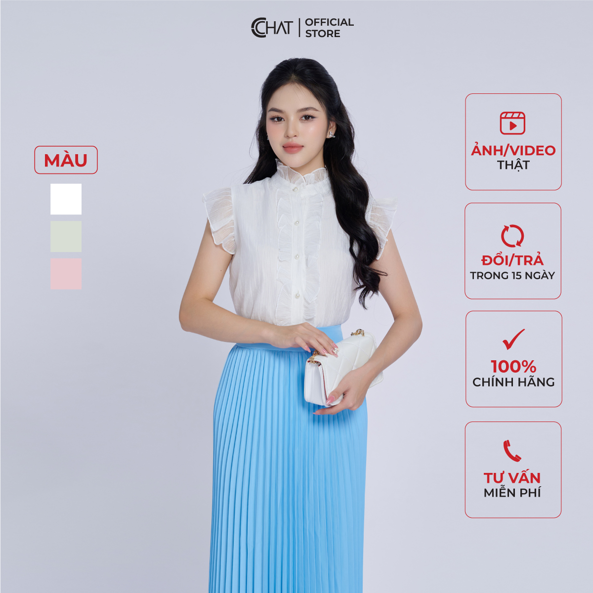 Áo Kiểu Nữ Bèo Nẹp Sát Nách Dáng Suông Chất Voan Cao Cấp 13FNV2019ST