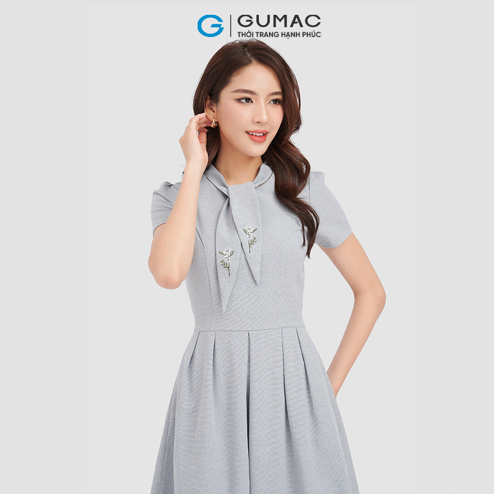 Đầm form A dáng xòe GUMAC DC09070 phối nơ thêu thanh lịch