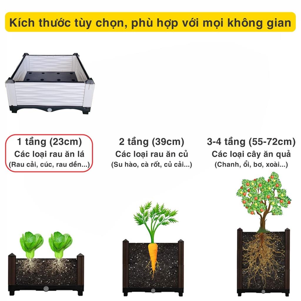 Chậu trồng rau lắp ghép. KT 150x50x23 cm.Đáy thoát nước chống ngập úng.Sang trọng - Thẩm mỹ - Bền hơn 10 năm.Bảo hành 1 năm toàn quốc