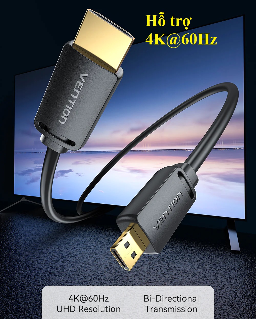 [ Micro HDMI - HDMI ] Cáp chuyển 2 chiều HDMI-D ra HDMI-A male 4K@60Hz Vention AGI _ hàng chính hãng