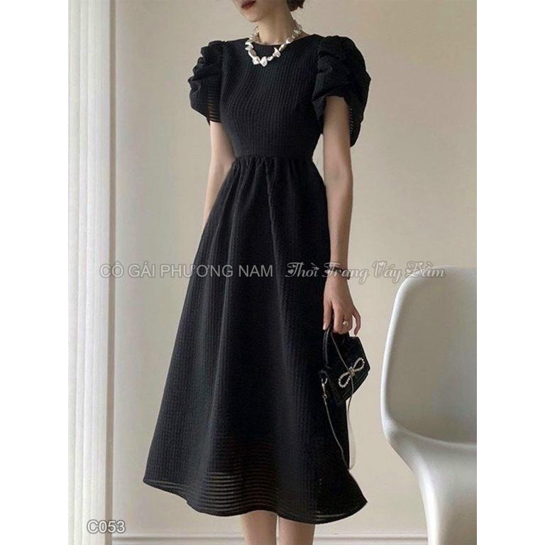 ĐẦM MAXI KIỂU CARO Ô NHỎ TAY NHÚN PHỒNG DÁNG SUÔNG CHẤT XÔ CỰC XỊN SIÊU TÔN DÁNG CHỊ EM