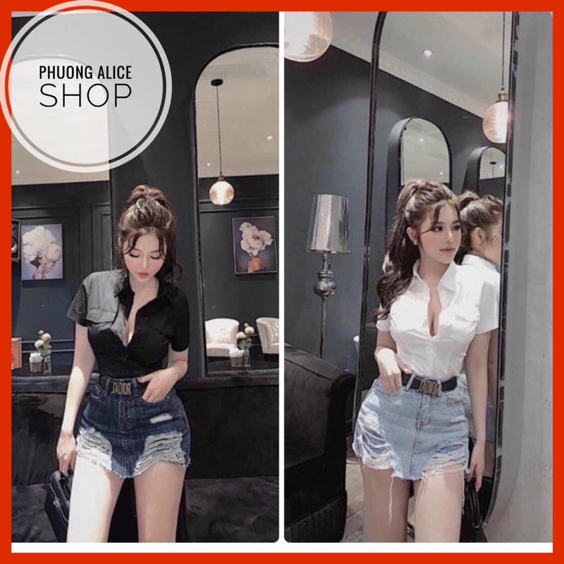 Áo sơ mi Áo cổ trụ tay ngắn có hai nắp túi dễ mặc
