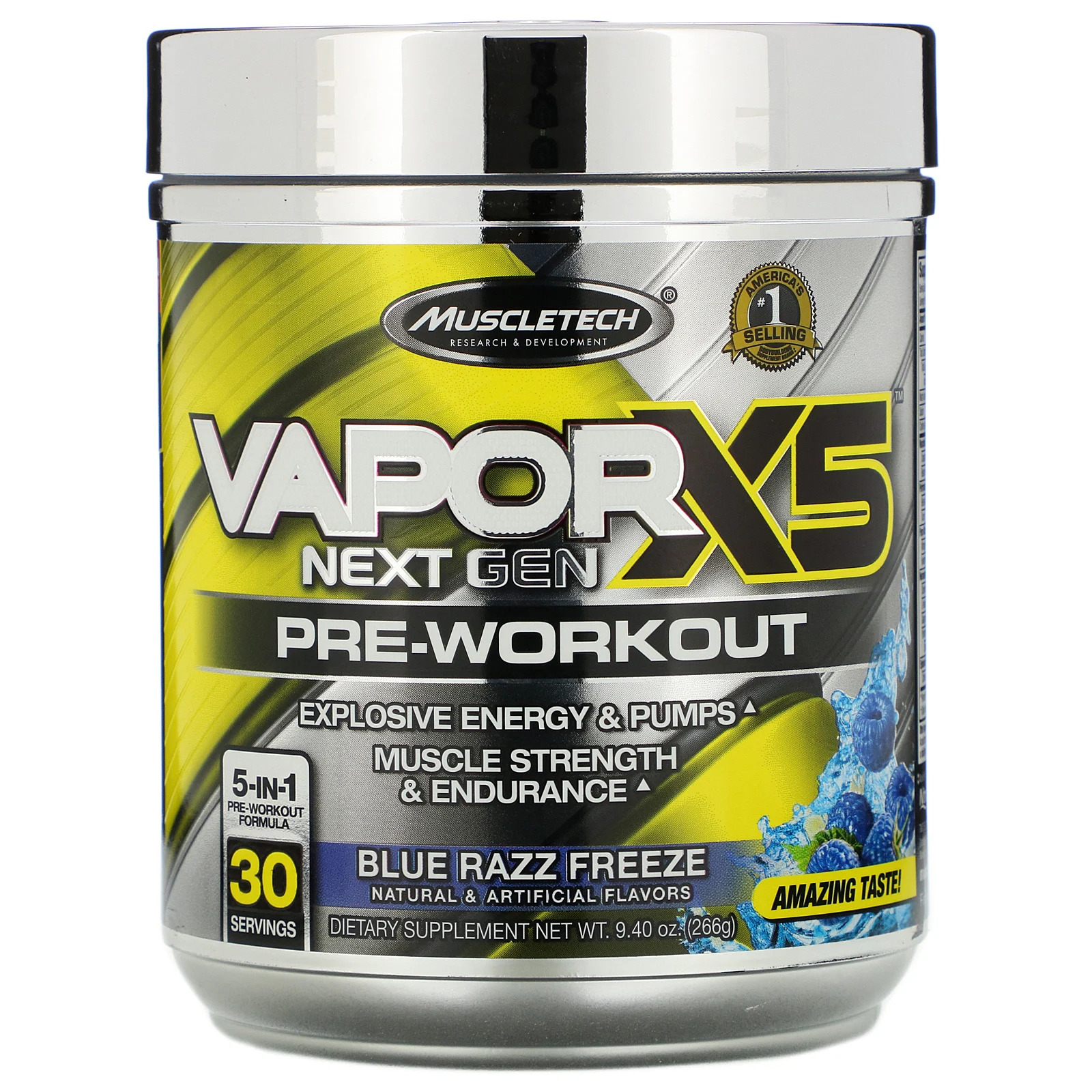 Thực phẩm bổ sung Pre-Workout Vapor X5 của MuscleTech -  Hỗ trợ tăng sức mạnh, sức bền, tăng sự tập trung tỉnh táo cho người tập luyện thể hình và thể thao – có 2 mùi để chọn lựa -Thương hiệu MuslceTech USA - 30 lần dùng