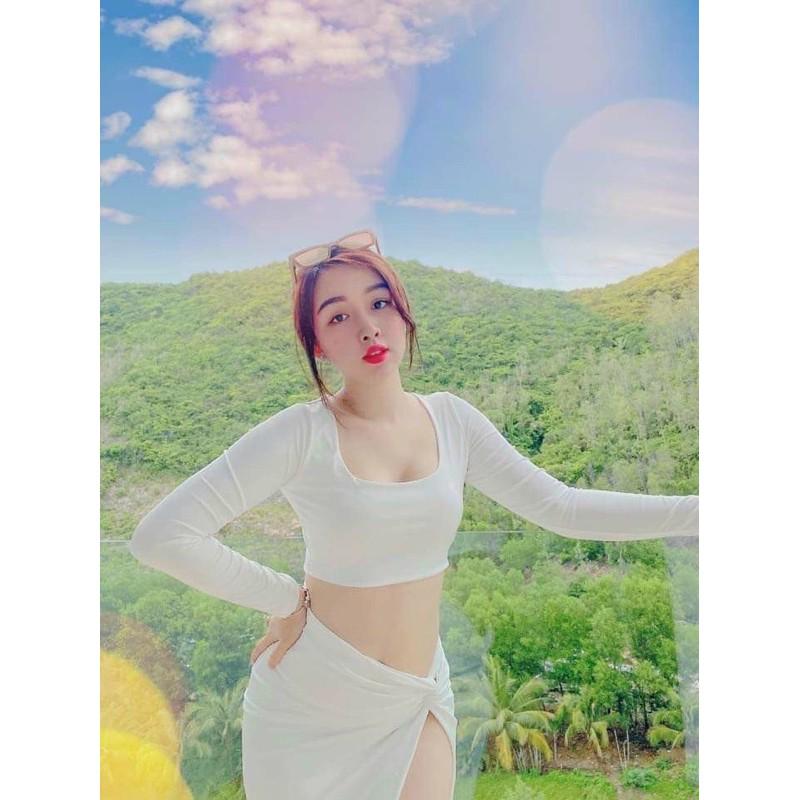 Bikini tay dài kèm khăn quấn siêu sang Ngọc trinh 5 màu kèm ảnh thật và feedback