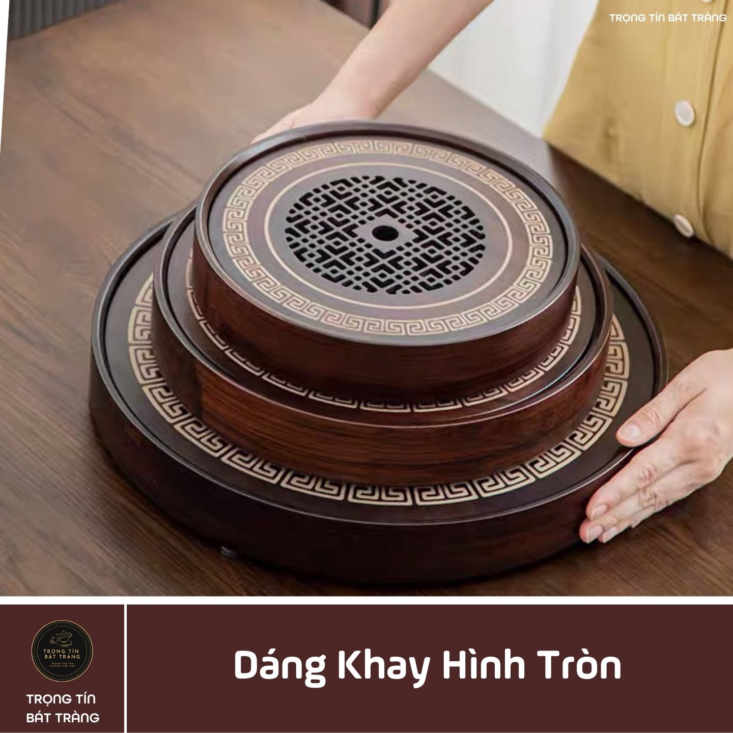 Khay Trà Tre Cao Cấp Hình Tròn 3 Kích Thước KT 62