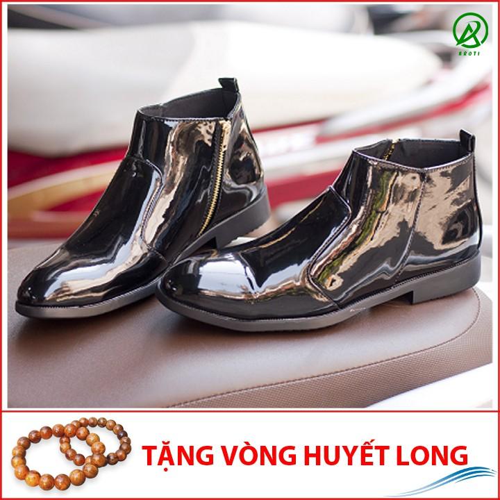 Giày Chelsea Boot Nam Cổ Khóa Da Bóng Màu Đen Đế Có Khâu Chắc Chắn - CB521-bongkhoa(HL)- Kèm Vòng Gỗ Huyết Long