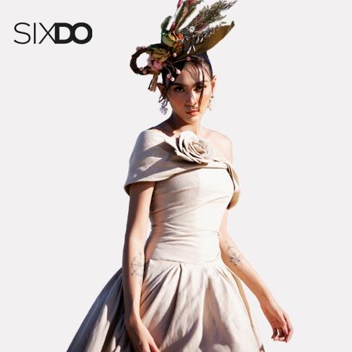 Đầm trễ vai linen dáng phồng SIXDO