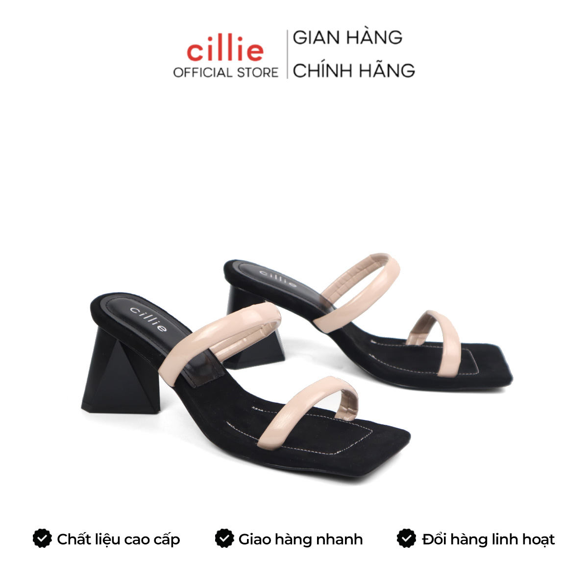 Guốc nữ thời trang nhung mịn quai ngang mảnh gót tam khối cao 7cm fashion trendy đi chơi dạo phố Cillie 1058