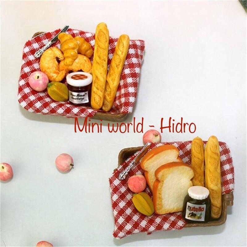 Set combo mô hình giỏ bánh mì mứt bánh trái mini tí hon tỉ lệ 1/12 dành trang trí nhà búp bê