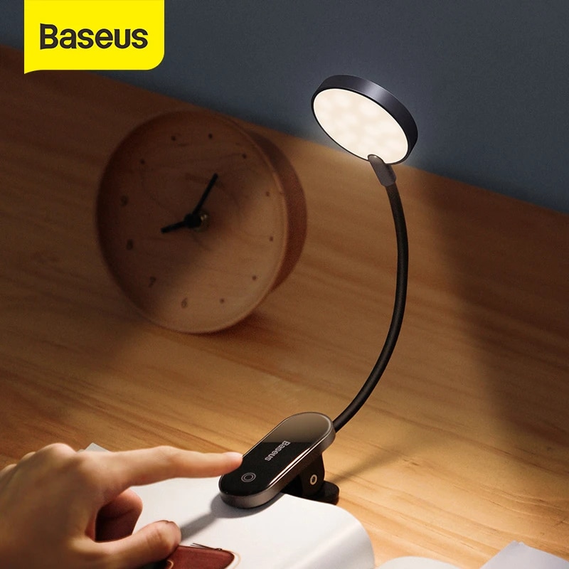 Đèn kẹp đọc sách mini Baseus DGRAD-0G (Dịu mắt, chân kẹp, 3 mức sáng, pin sạc 350mAh) - Hàng chính hãng