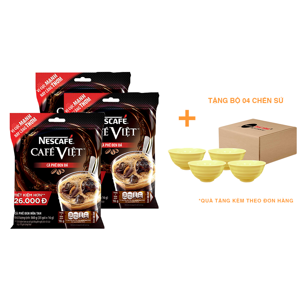 Combo 3 bịch cà phê hòa tan Nescafé café Việt cà phê đen đá (35 gói x 16g) - [Tặng bộ 4 chén sứ Nescafé]