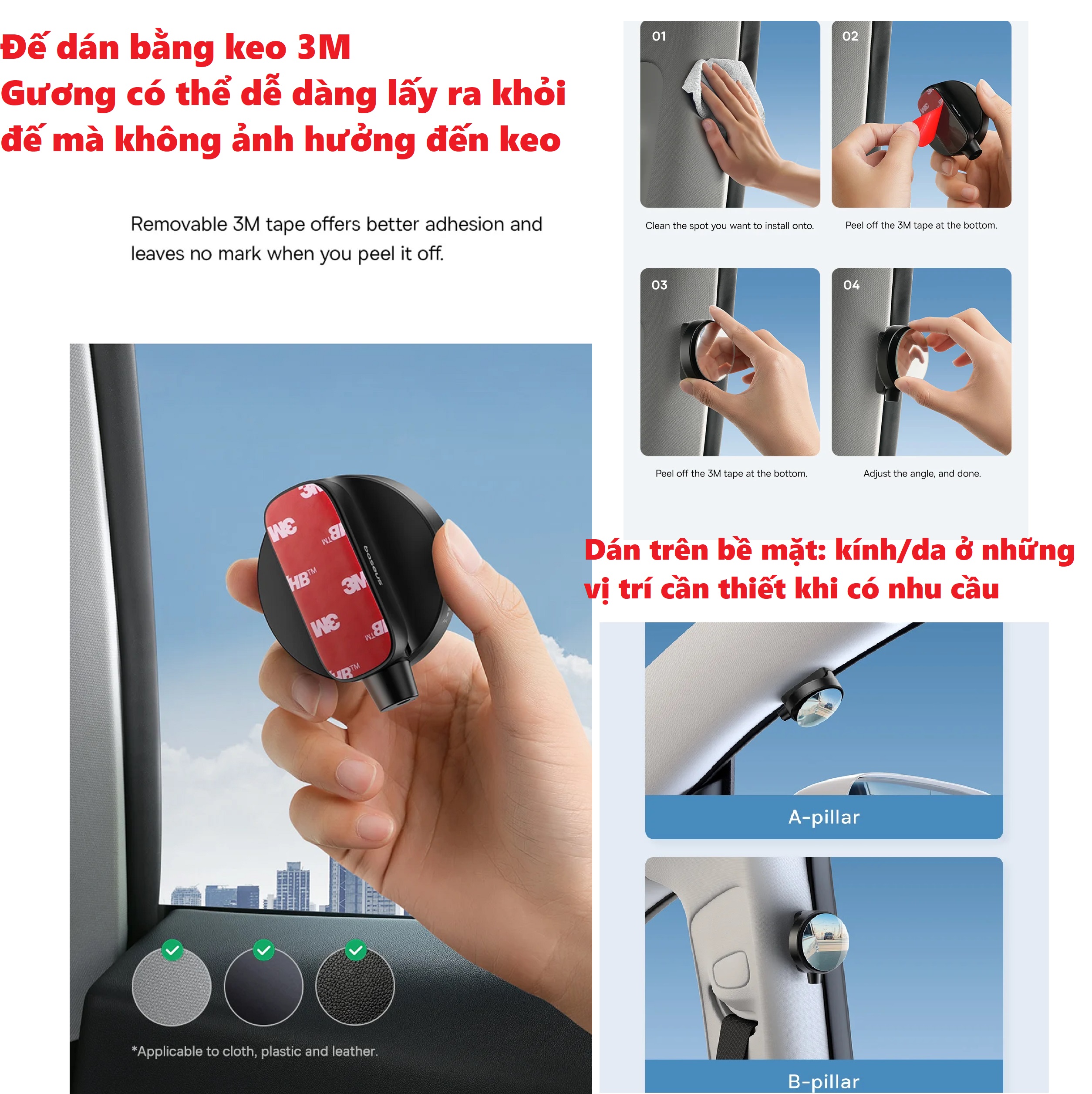 Gương chiếu hậu tăng cường kiêm dụng cụ phá kính thoát hiểm Baseus Backseat rearview Mirror HSJ-01 _  Hàng chính hãng