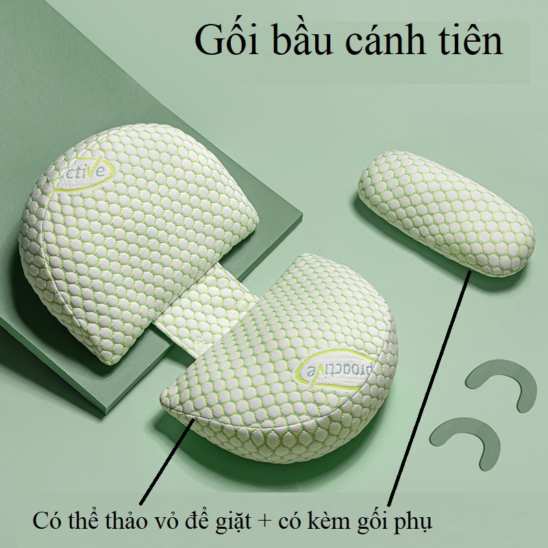 Gối cho bà bầu (Có lót) Babylux Gối bầu cánh tiên cao cấp, vải sợi tre, tặng kèm gối phụ, hỗ trợ giảm Đau lưng, ngủ ngon
