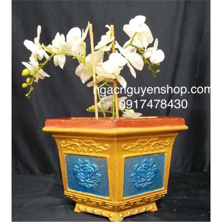 Khuôn đúc chậu lục giác rộng 30 cao 22 mẫu hoa kèm chân quỳ nhựa abs hàng dày dặn
