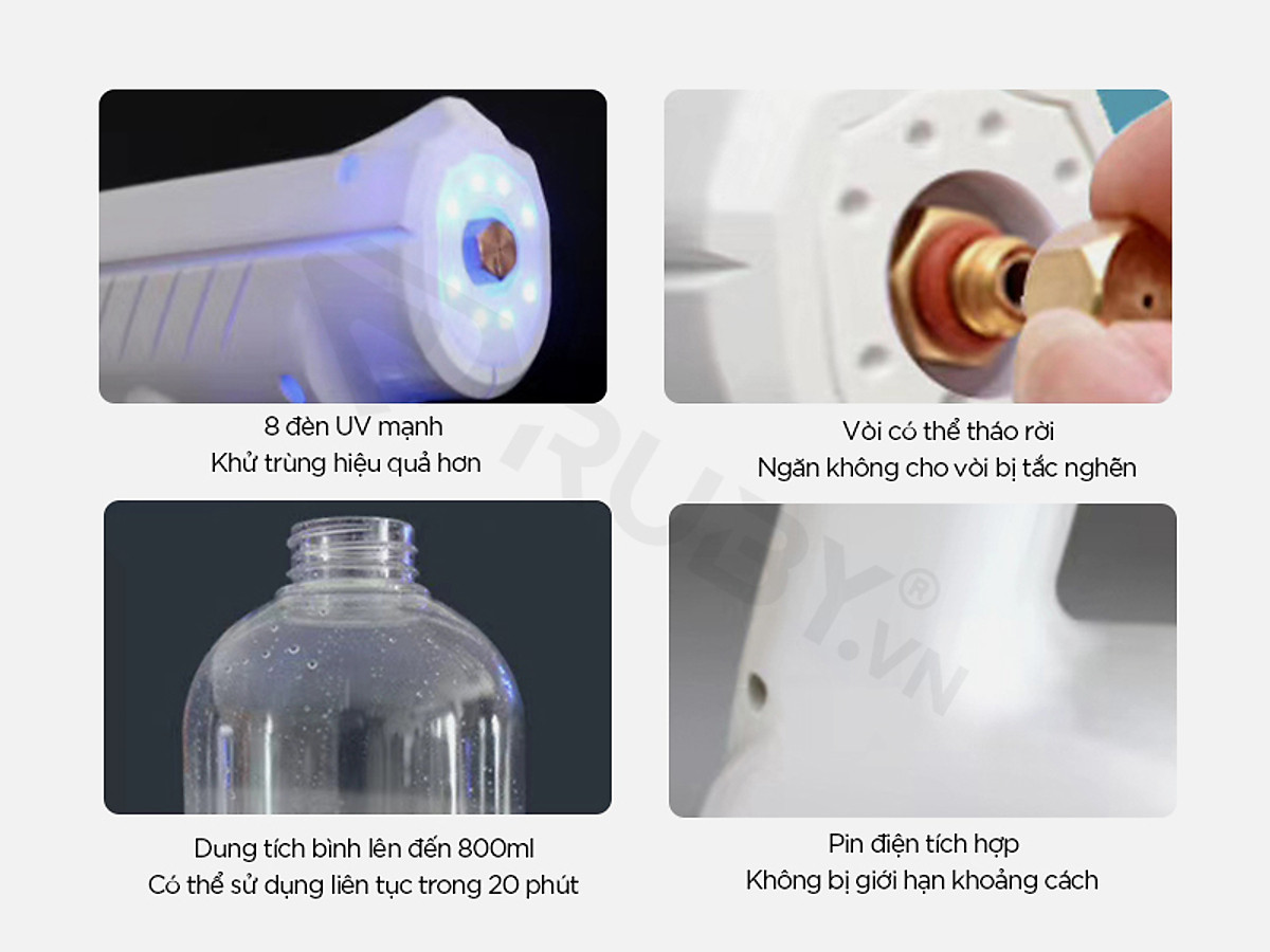 Máy phun diệt khuẩn cầm tay kèm bình phun khử khuẩn 800ml , khử sạch vi khuẩn làm sạch không khí - giao màu ngẫu nhiên