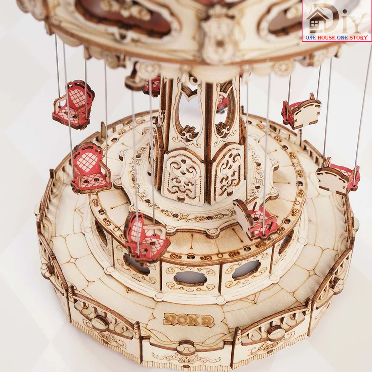 [Công tắc cảm ứng]Hộp âm nhạc cơ động học ROKR Swing Ride DIY Music Box 3D Wooden Puzzle EA02 tự lắp ráp bằng gỗ