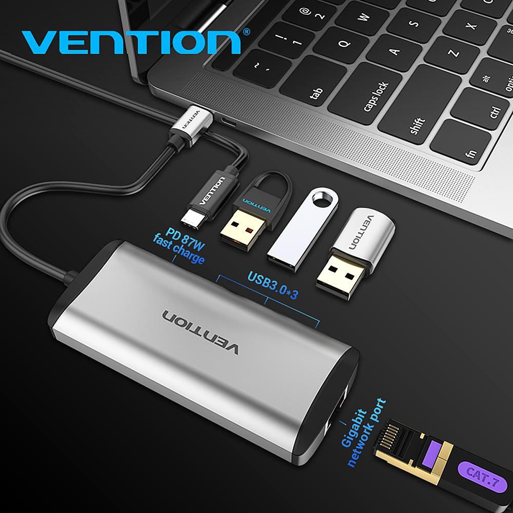 Cáp chuyển Type-C to USB3.0 * 3 RJ45 PD HUB Dock USB-C 0.15M
