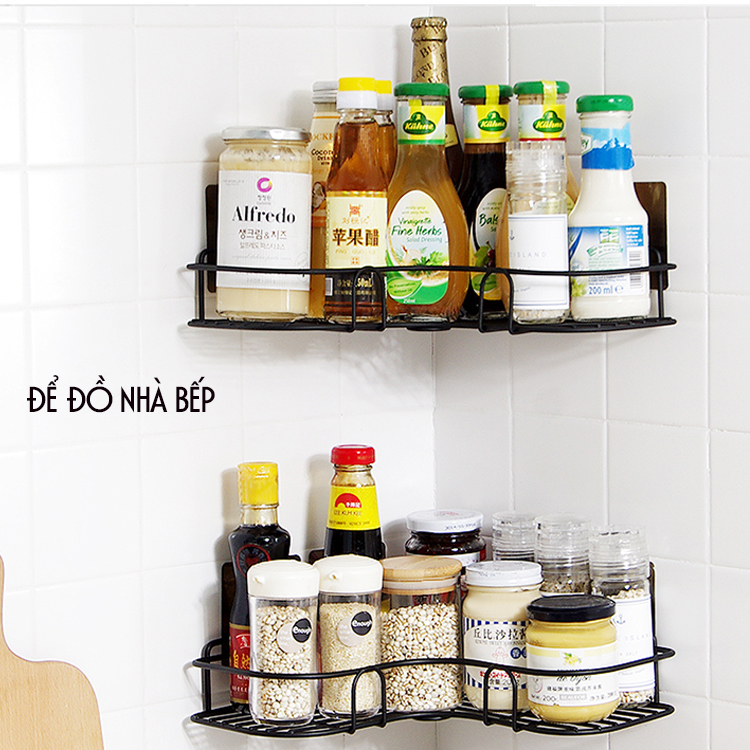 Giá góc, kệ góc treo tường bằng miếng dính cho nhà bếp, phòng tắm thêm gọn gàng, để được nhiều đồ hơn