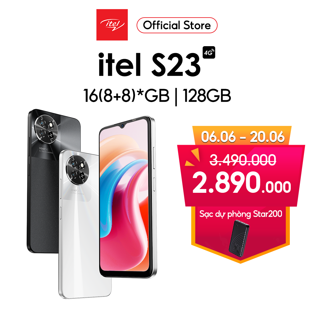 Điện Thoại Itel S23 128GB/16GB (8GB+8GB) | Pin 5000mAh | 6.6 Inch | Camera 50MP | 90Hz | Face ID - Hàng chính Hãng