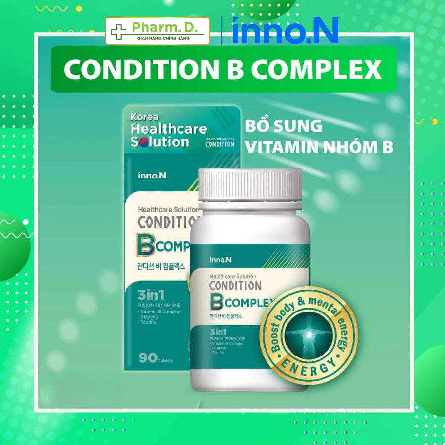 Viên Uống Bổ Sung Vitamin B, Taurin, Guarana Hỗ Trợ Sức Khỏe CONDITION B Complex 3 Trong 1 (90 Viên)